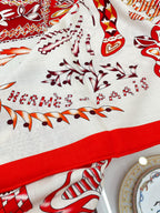 En Attendant Ulysse Shawl 140 CM In Red Colorful Cashmere And Silk 294496