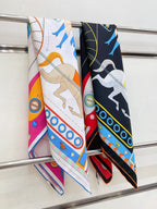Tea For Two Scarf 90 CM In White Colorful Silk Twill  296691