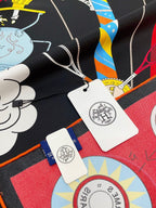 Tea For Two Scarf 90 CM In Black Colorful Silk Twill  296692