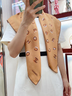 CC Square Scarf 90 CM In Dark Beige With Printed Letters Silk Twill 300436
