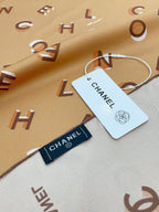 CC Square Scarf 90 CM In Dark Beige With Printed Letters Silk Twill 300436