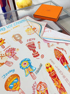 Funny Ice Cream Scarf 90 CM In White Colorful Silk Twill 300438