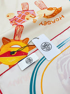 Funny Ice Cream Scarf 90 CM In White Colorful Silk Twill 300438