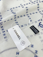 CC Square Scarf 140 CM In White With Blue Logo Cashmere 300442
