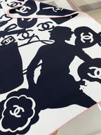 CC Square Scarf 90 CM In White Mix Black Silk  305180