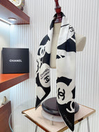 CC Square Scarf 90 CM In Black Mix White Silk  305181