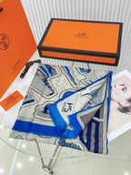 Cosmic Horse Set rectangle Scarf 180 CM In Blue Colorful Cashmere And Silk 308063