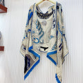 Cosmic Horse Set rectangle Scarf 180 CM In Blue Colorful Cashmere And Silk 308063