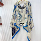 Cosmic Horse Set rectangle Scarf 180 CM In Blue Colorful Cashmere And Silk 308063