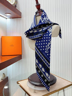 Cheval Punk Bandana Scarf 90 CM In Dark Blue Mix White Black Silk Twill 309213