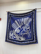Cheval Punk Bandana Scarf 90 CM In Dark Blue Mix White Black Silk Twill 309213