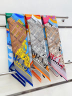 Parade Scarf 90 CM In White Grey Colorful Silk Twill 310306
