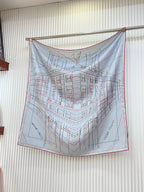 Pique Sellier Shawl 90 CM In Grey White Colorful Silk Twill 312869