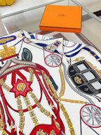 Stately Wheels Scarf 90 CM White Colorful Silk Twill 312874