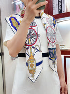 Stately Wheels Scarf 90 CM White Colorful Silk Twill 312874