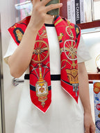 Stately Wheels Scarf 90 CM Red Colorful Silk Twill  312876