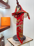 Stately Wheels Scarf 90 CM Red Colorful Silk Twill  312876