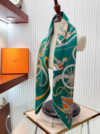 Stately Wheels Scarf 90 CM Dark Green Colorful Silk Twill 312875