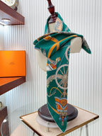 Stately Wheels Scarf 90 CM Dark Green Colorful Silk Twill 312875