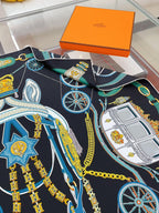 Stately Wheels Scarf 90 CM Black Colorful Silk Twill  312877