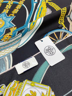 Stately Wheels Scarf 90 CM Black Colorful Silk Twill  312877
