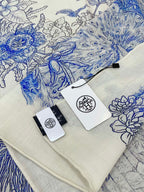 Le Jardin De Leila Au Bloc Shawl 135 CM In Blue Cashmere And Silk 316262
