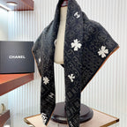 CC Square Scarf 90 CM In Black Mix White Cashmere Silk 316268