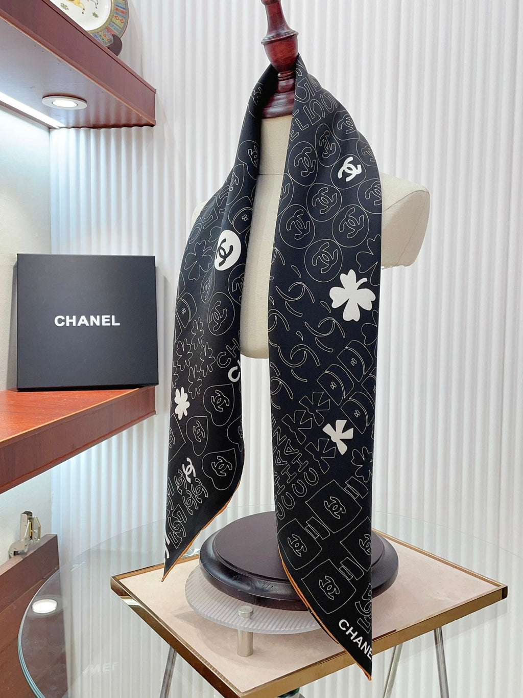 CC Square Scarf 90 CM In Black Mix White Cashmere Silk 316268