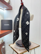 CC Square Scarf 90 CM In Black Mix White Cashmere Silk 316268