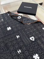 CC Square Scarf 90 CM In Black Mix White Cashmere Silk 316268