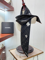 CC Square Scarf 90 CM In Black Mix White Cashmere Silk 316268