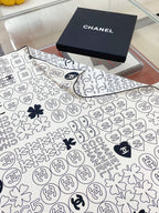 CC Square Scarf 90 CM In White Mix Black Cashmere Silk 316269