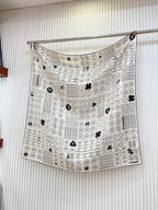 CC Square Scarf 90 CM In White Mix Black Cashmere Silk 316269