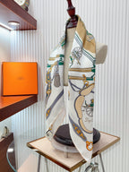Palonniers scarf 90 CM In White Colorful Silk Twill 321911
