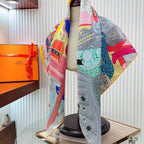 Mystere Au 24 Scarf 90 CM In Grey Colorful Silk Twill 321936