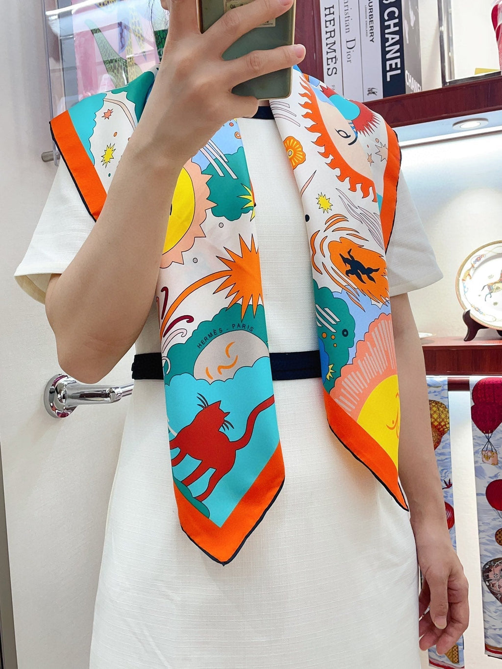 Au Royaume d'Helios Scarf 90 CM In Colorful Silk Twill 320651