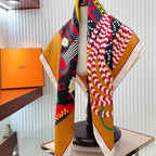 Silla De Gaucho Scarf 90 CM In Yellow Orange Colorful Silk Twill 320652