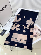 CC Scarf 200 CM In Black Mix Beige Silk Cashmere 324746