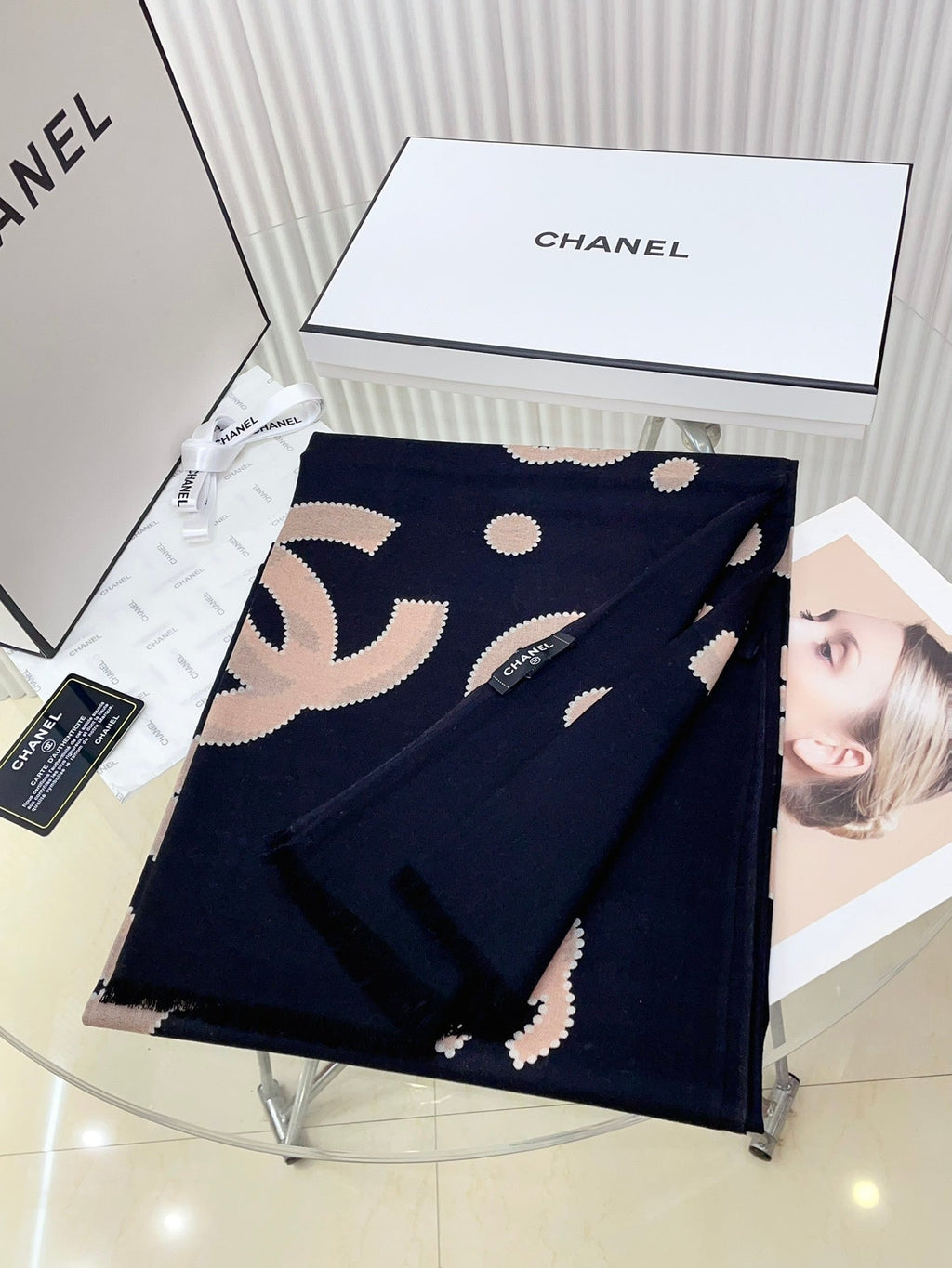 CC Scarf 200 CM In Black Mix Beige Silk Cashmere 324746