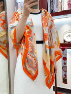 Haute Parure Scarf 135 CM In Orange Colorful Cashmere And Silk 324754