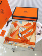 Haute Parure Scarf 135 CM In Orange Colorful Cashmere And Silk 324754