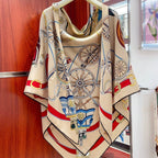 Stately Wheels Scarf 135 CM In Beige Colorful Cashmere And Silk 327468