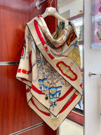 Stately Wheels Scarf 135 CM In Beige Colorful Cashmere And Silk 327468
