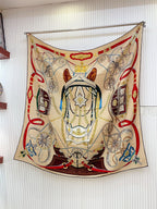 Stately Wheels Scarf 135 CM In Beige Colorful Cashmere And Silk 327468