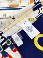 Palonniers Scarf 135 CM In Navy Blue Colorful Cashmere And Silk 327473