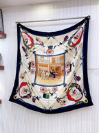 Palonniers Scarf 135 CM In Navy Blue Colorful Cashmere And Silk 327473