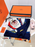 Palonniers Scarf 135 CM In Navy Blue Colorful Cashmere And Silk 327473