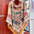 Guepards Bandana Double Face Scarf 140 CM In Beige Mix Orange Colorful Cashmere And Silk 334189
