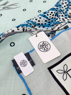 Guepards Bandana Double Face Scarf 140 CM In Light Turquoise Colorful Cashmere And Silk 334191