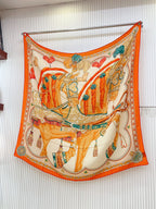 Carré Harnais De Cœur Scarf 140 CM In Orange Colorful Cashmere And Silk 335856